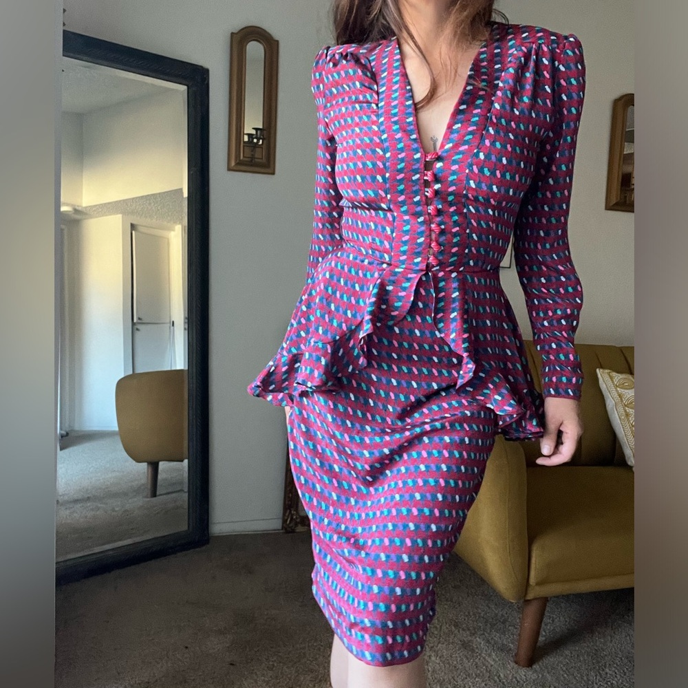 Vintage Alacarte Multicolor Peplum Dress Sz S